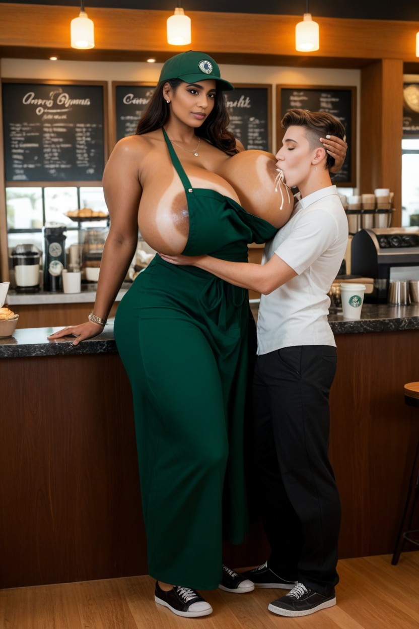 Breast Cleavage And Sideboob Expansion, Indian Woman, Cafe 인도 AI 야짤