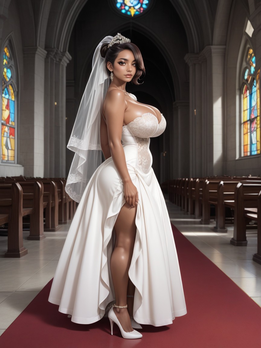 Perfectly Round Breasts, Wedding Dress, Round Face Porno indio IA