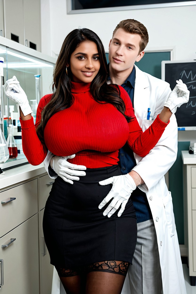 Hard Shadow, Red Tight Sweater, Sexy Pose Indian AI Porn