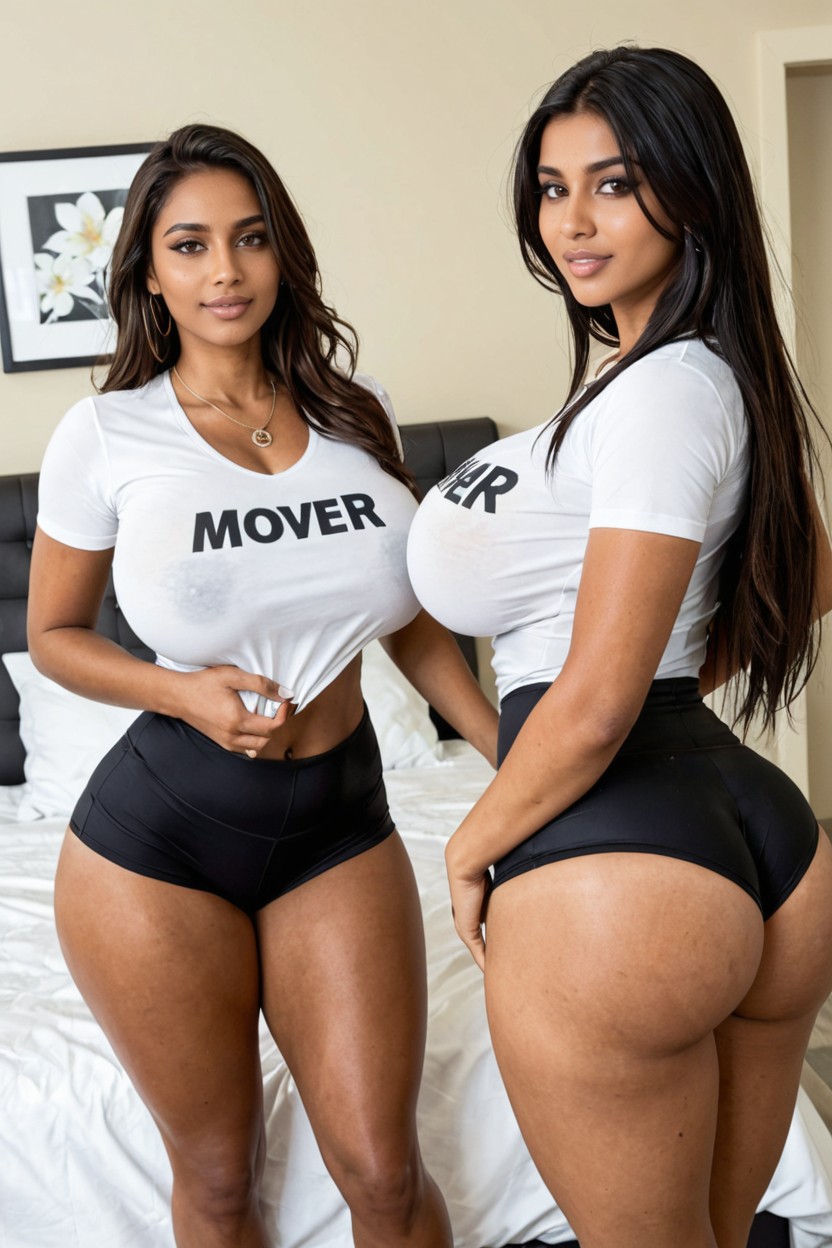 Woman Back Laying Against The White Wall, Wide Hip, Peito Colossal Porno IA indiano