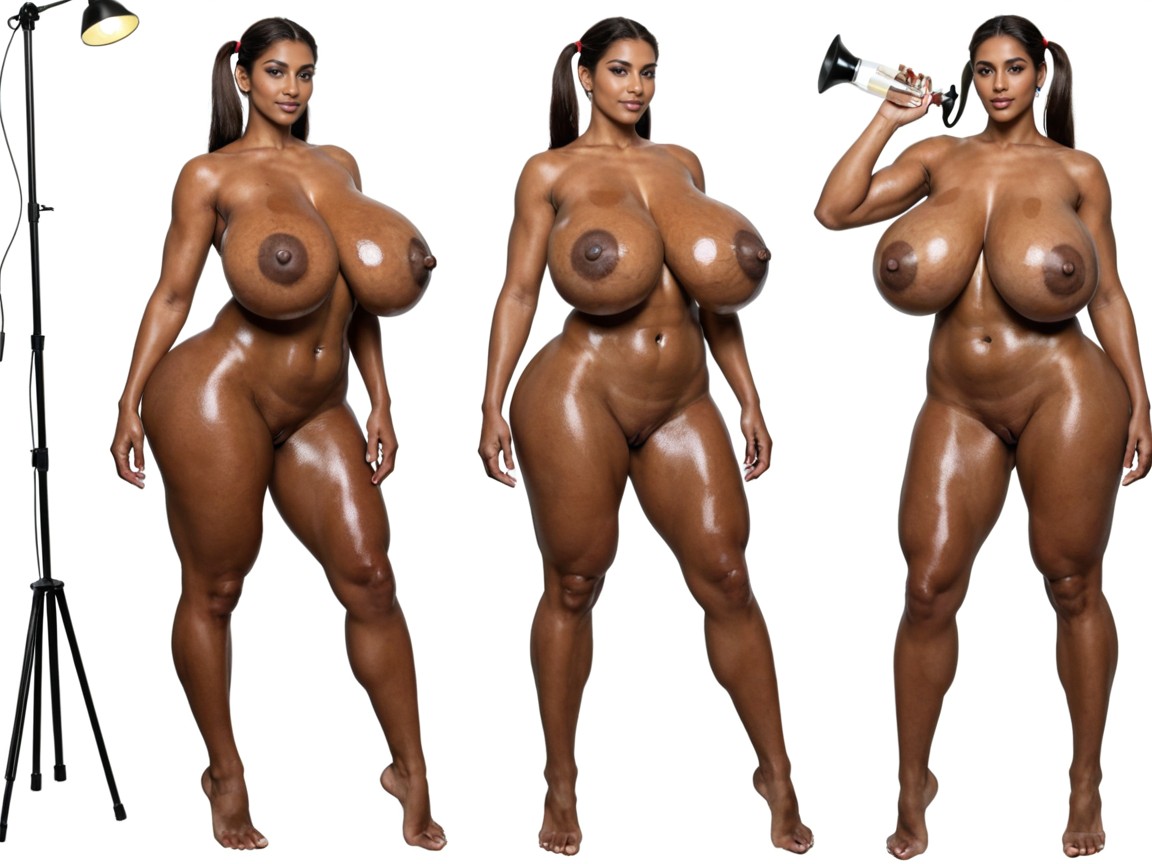 Thick Thighs, Hyper Colossal Breasts Bigger Than Her, Neutral Expression Porno indio IA