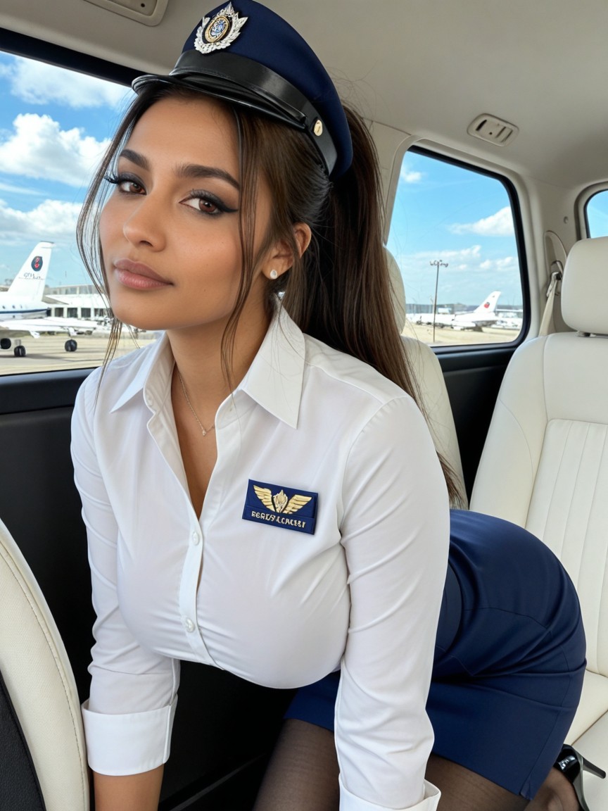 Dark Blue Skirt, Massive Eyelashes, Woman Waring Black Eyeliner Indian AI Porn