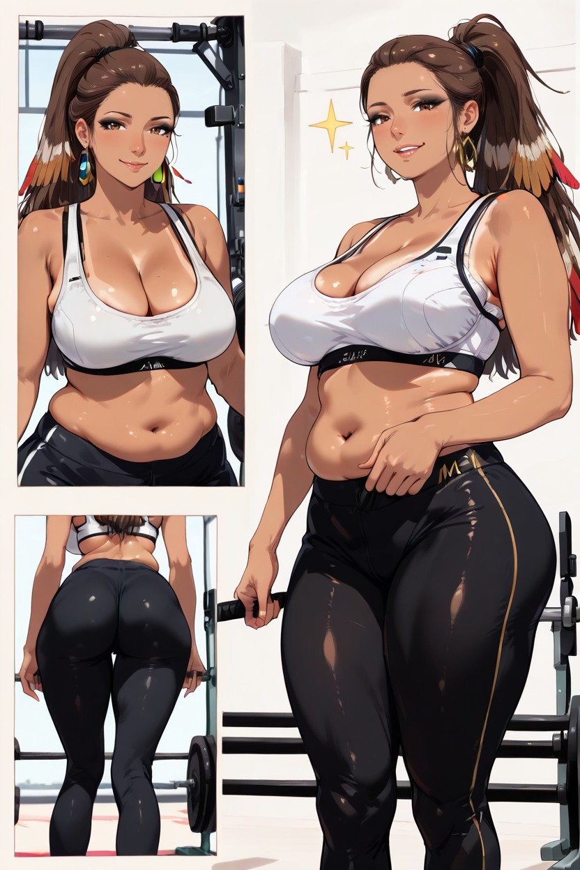 Wide Hips, Black Eyeliner, Model Pose Porno indio IA
