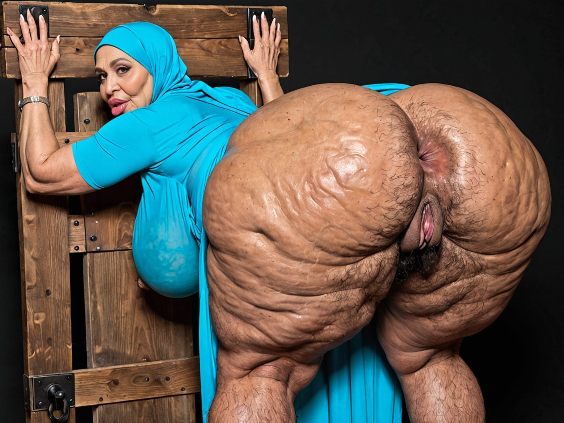 Huge Wide Deep Bulging Ass Cheeks, Hyper Enormous Juicy Donkey Ass, Long Hijab Dress 인도 AI 야짤