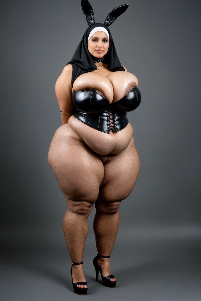 Wave Curled Black Hair, Hyper Obese Tits, Leather Pet Collar Porno indio IA