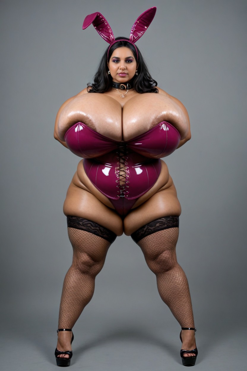 50+, Wearing A Black And Pink Leather One Piece Swim Suit With No Straps, A Mix Of Mexican And Persian Ethnicity Porno indio IA