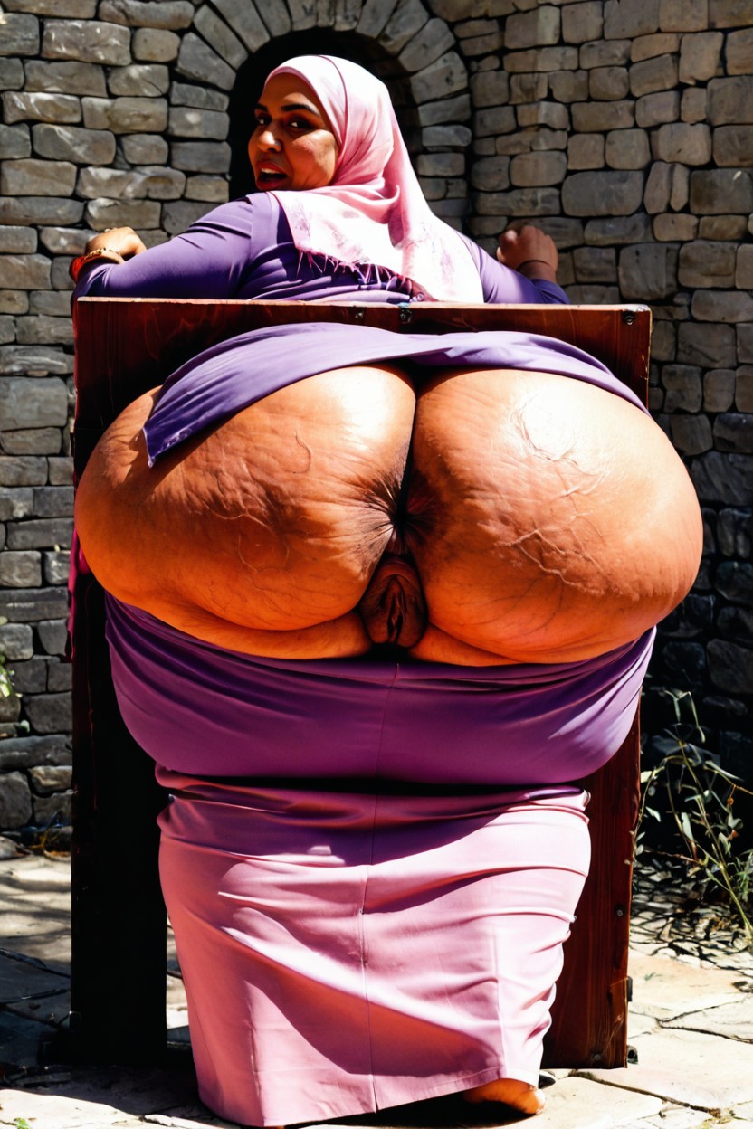 Sheer Purple Scrunch Butt Long Skirt, Disproportionately Giant Folded Gaping Asshole, Cellulite Ass Indian KI Porno