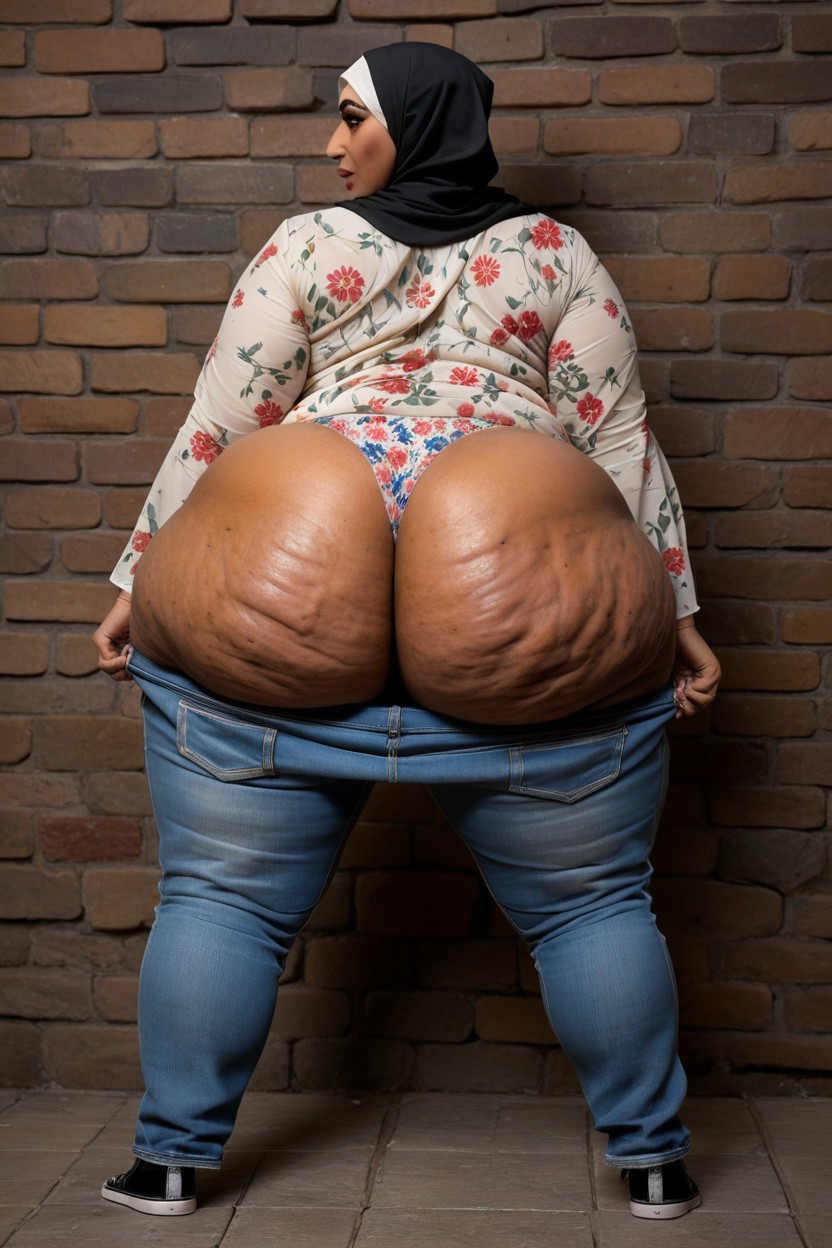Loose Blue Boyfriend Jeans, Fully Clothed, Perfect Fat Hips Indian AI Porn