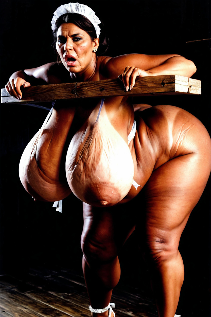 Super Massive Colossal Saggy Tits, Stockings, Black Hair Indian AI Porn