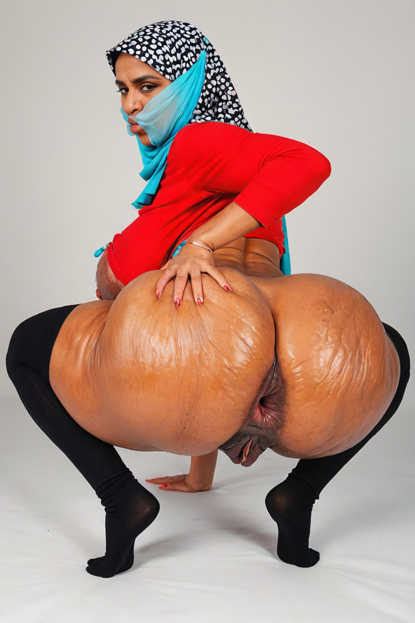 Hijab Head Only, Wide Phat Booty, Super Detailed Butthole 印度AI色情